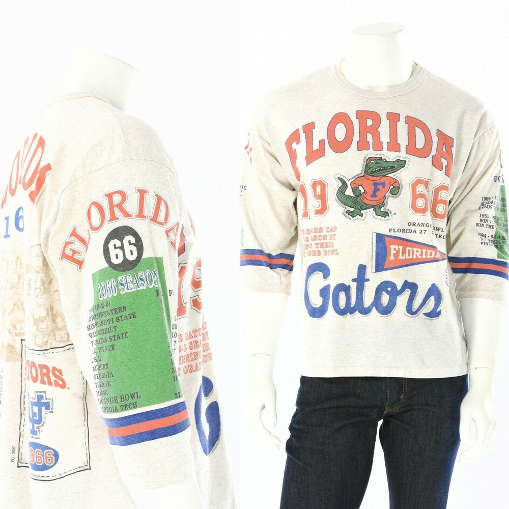 80s Vintage Florida Gators Glory Day T Shirt Mens XL Graphic Tee 3/4 Sleeve Gray